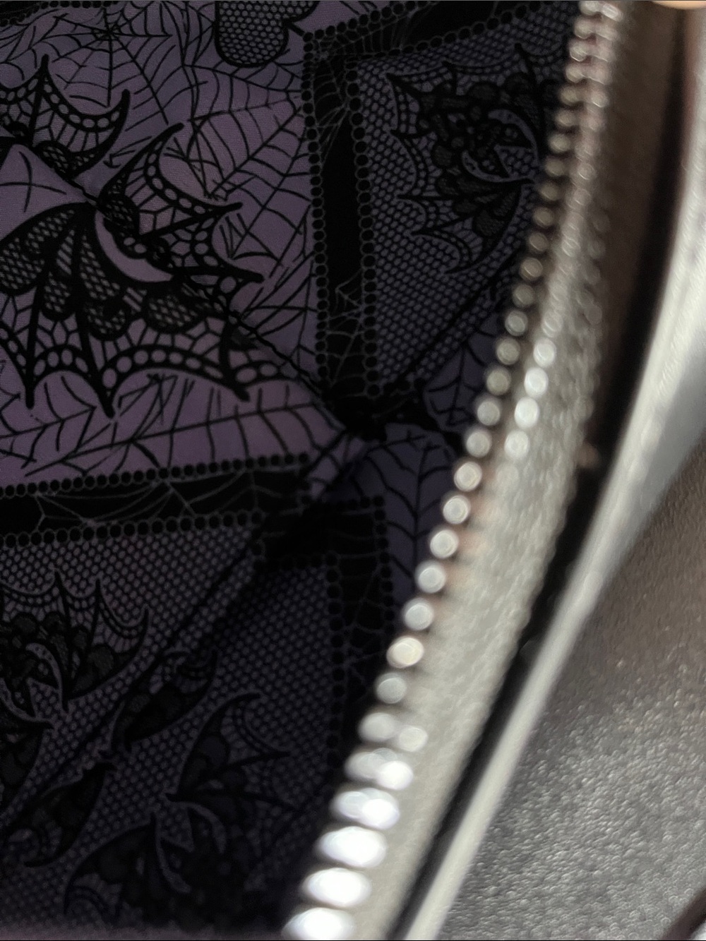 Betsey Johnson Black and Purple Haunted House Crossbody Bag with Bat Charm - Picture 13 of 16